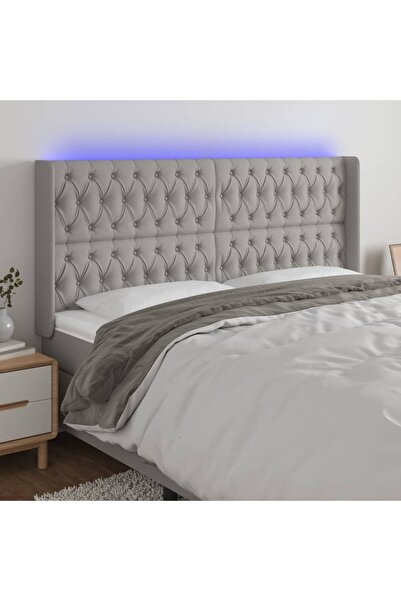 Concept Tăblie de pat cu LED, gri deschis, 203x16x118/128 cm, textil