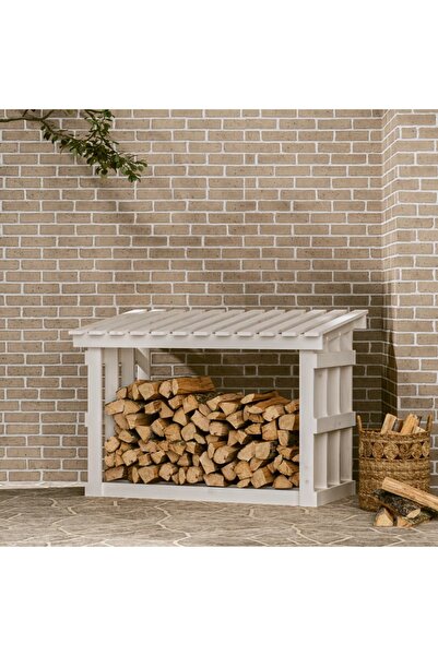 Concept Ράφι για καυσόξυλα, λευκό, 108x64,5x77 cm, μασίφ ξύλο πεύκου