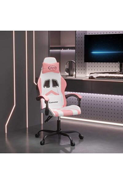 Concept Scaun de gaming pivotant, alb și roz, piele ecologică