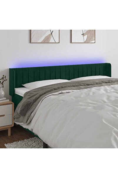 Concept Tăblie de pat cu LED, verde închis, 183x16x78/88 cm, catifea