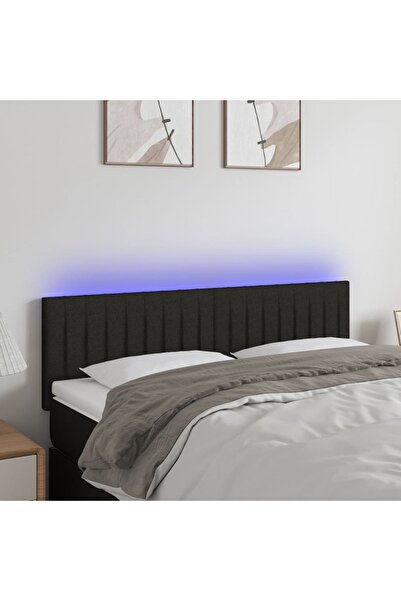 Concept Tăblie de pat cu LED, negru, 144x5x78/88 cm, textil