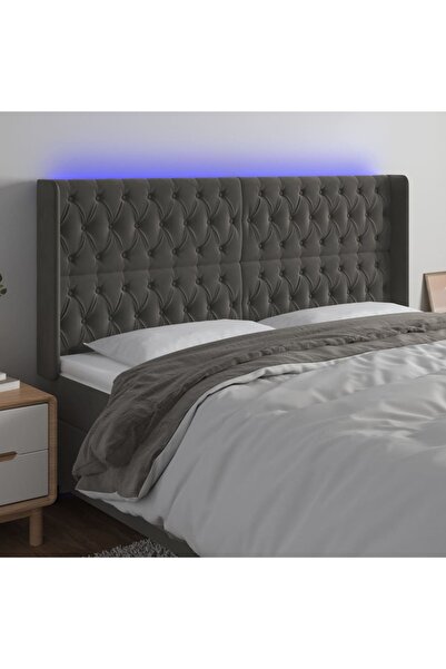 Concept Tăblie de pat cu LED, gri închis, 203x16x118/128 cm, catifea