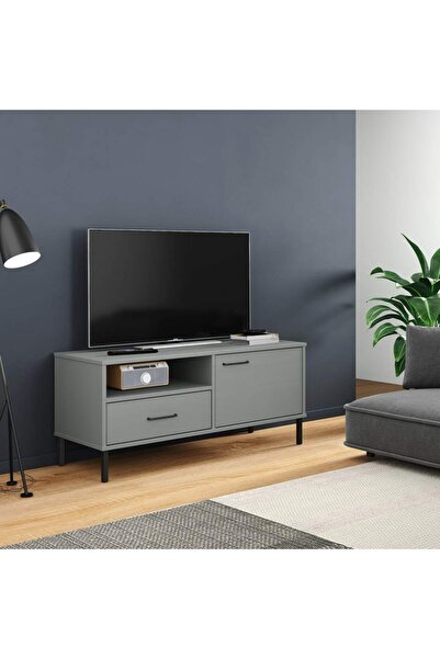 Concept Comodă TV cu picioare metalice „OSLO”, gri, lemn masiv pin