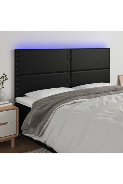 Concept Tăblie de pat cu LED, negru, 180x5x118/128 cm, piele ecologică