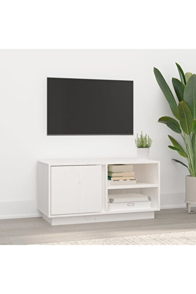 Concept Comodă TV, alb, 80x35x40,5 cm, lemn masiv de pin