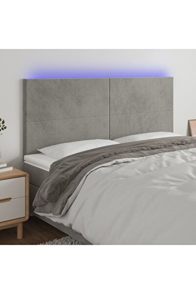 Concept Tăblie de pat cu LED, gri deschis, 200x5x118/128 cm, catifea