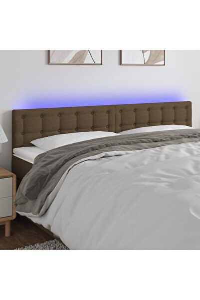 Concept Tăblie de pat cu LED, maro închis, 160x5x78/88 cm, textil