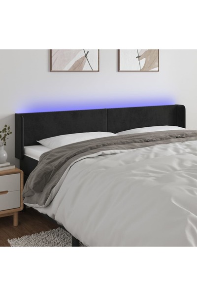 Concept Tăblie de pat cu LED, negru, 183x16x78/88 cm, catifea