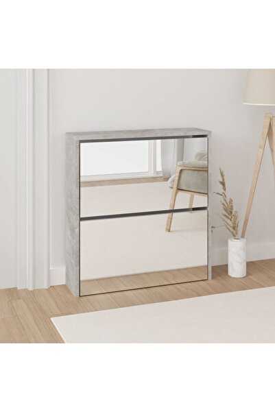 Concept Pantofar cu oglindă, 2 niveluri, gri beton, 63x17x67 cm
