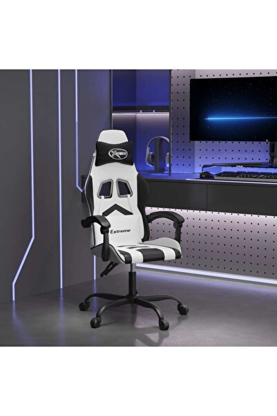 Concept Scaun de gaming pivotant, alb și negru, piele ecologică