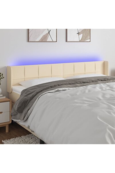Concept Tăblie de pat cu LED, crem, 163x16x78/88 cm, textil