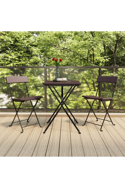 Concept Set mobilier bistro pliabil, 3 piese, maro, poliratan