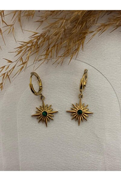 stainless steell Green Stone Detailed Shimal Star Steel Earrings