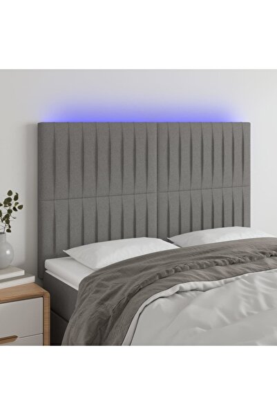 Concept Tăblie de pat cu LED, gri închis, 144x5x118/128 cm, textil