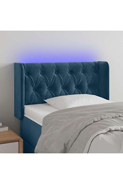 Concept Tăblie de pat cu LED, albastru închis, 83x16x78/88 cm, catifea