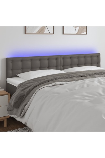 Concept Tăblie de pat cu LED, gri, 200x5x78/88 cm, piele ecologică