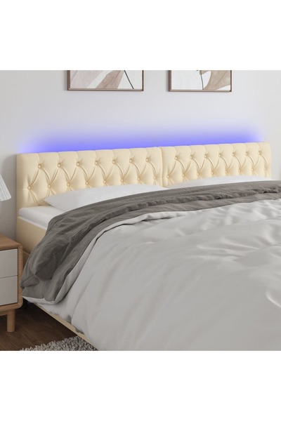 Concept Tăblie de pat cu LED, crem, 180x7x78/88 cm, textil