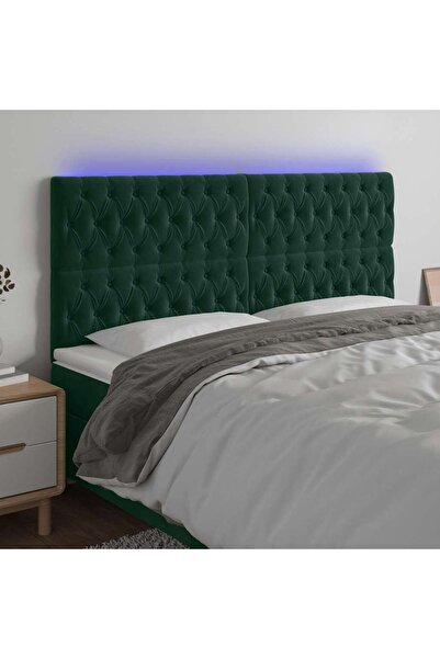 Concept Tăblie de pat cu LED, verde închis, 180x7x118/128 cm, catifea