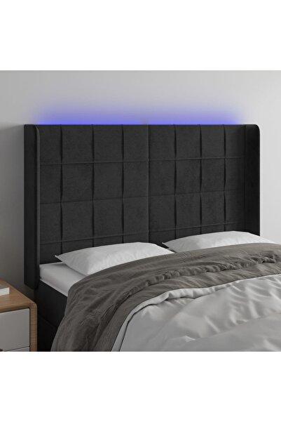 Concept Tăblie de pat cu LED, negru, 147x16x118/128 cm, catifea