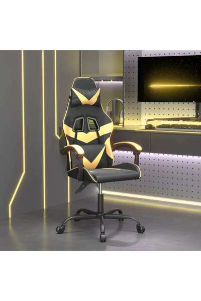 Concept Περιστρεφόμενη καρέκλα gaming, μαύρη και χρυσή, οικολογικό Δερμάτινο
