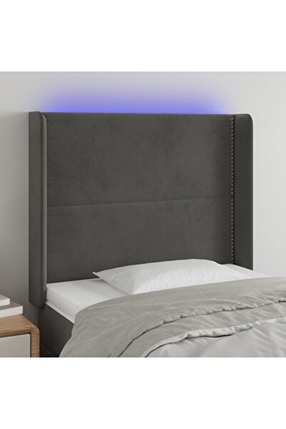 Concept Tăblie de pat cu LED, gri închis, 103x16x118/128 cm, catifea