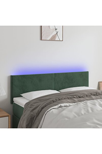 Concept Tăblie de pat cu LED, verde închis, 144x5x78/88 cm, catifea