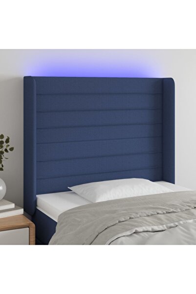 Concept Tăblie de pat cu LED, albastru, 103x16x118/128 cm, textil