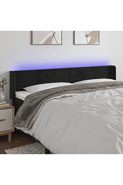 Concept Tăblie de pat cu LED, negru, 203x16x78/88 cm, catifea