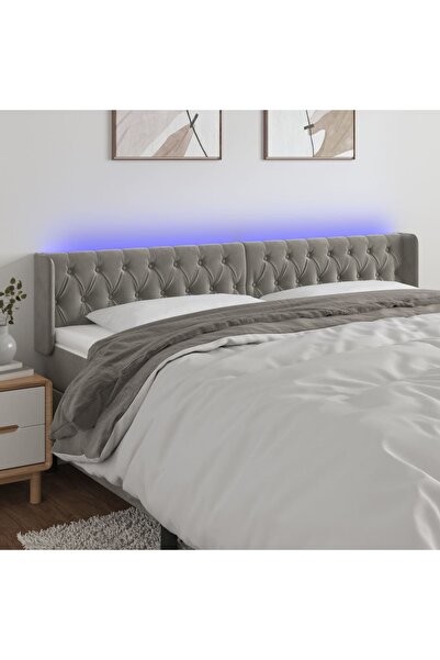 Concept Tăblie de pat cu LED, gri deschis, 203x16x78/88 cm, catifea