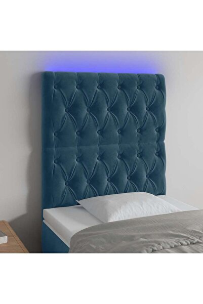 Concept Tăblie de pat cu LED, albastru închis, 80x7x118/128cm, catifea