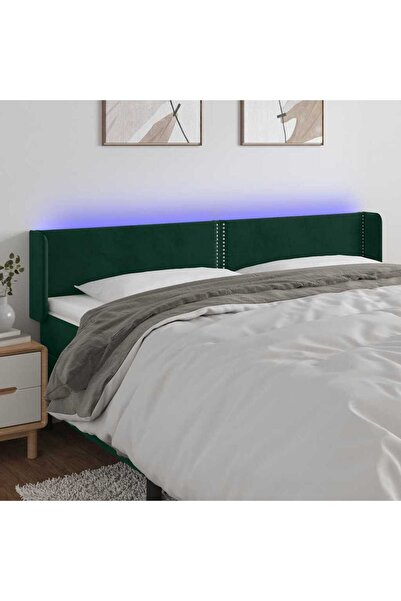 Concept Tăblie de pat cu LED, verde închis, 183x16x78/88 cm, catifea