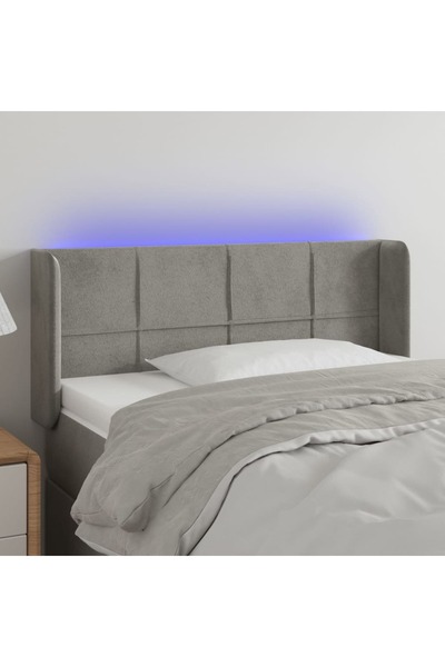Concept Tăblie de pat cu LED, gri deschis, 83x16x78/88 cm, catifea