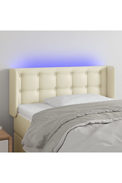 Concept Tăblie de pat cu LED, crem, 93x16x78/88 cm, piele ecologică