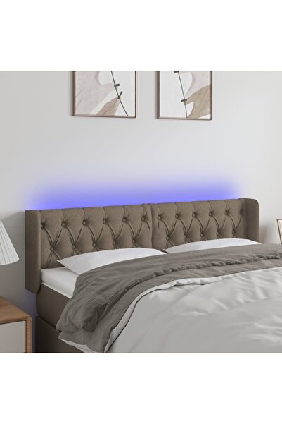 Concept Tăblie de pat cu LED, gri taupe, 163x16x78/88 cm, textil