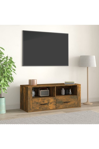 Concept Comodă TV, stejar fumuriu, 100x35x40 cm, lemn prelucrat
