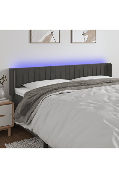 Concept Tăblie de pat cu LED, gri închis, 163x16x78/88 cm, catifea