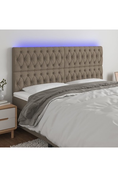 Concept Tăblie de pat cu LED, gri taupe, 200x7x118/128 cm, textil