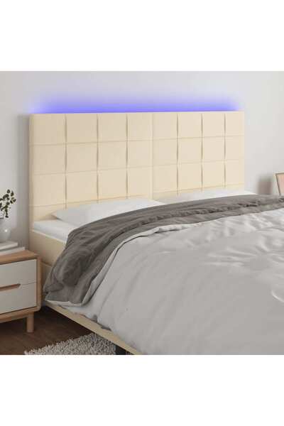 Concept Tăblie de pat cu LED, crem, 200x5x118/128 cm, textil