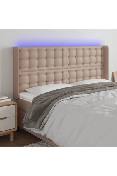 Concept Tăblie de pat cu LED, cappuccino, 147x16x118/128 cm, piele