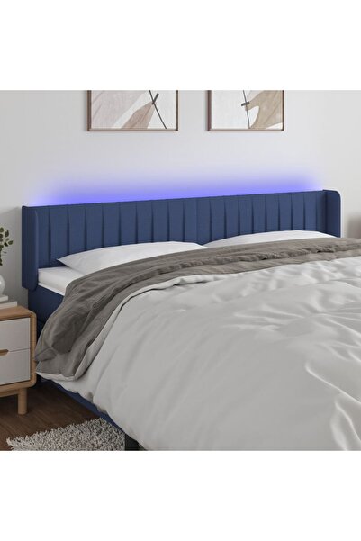 Concept Tăblie de pat cu LED, albastru, 163x16x78/88 cm, textil