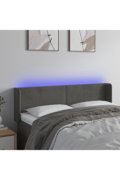 Concept Tăblie de pat cu LED, gri închis, 147x16x78/88 cm, catifea