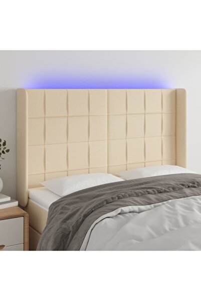 Concept Tăblie de pat cu LED, crem, 147x16x118/128 cm, textil