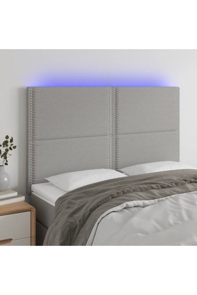 Concept Tăblie de pat cu LED, gri deschis, 144x5x118/128 cm, textil