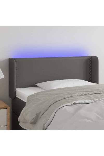 Concept Tăblie de pat cu LED, gri, 103x16x78/88 cm, piele ecologică