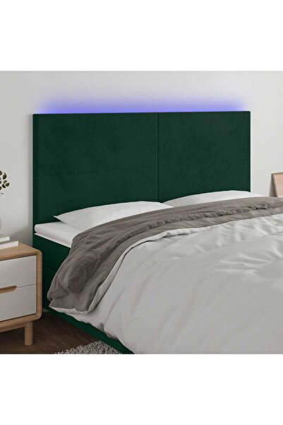 Concept Tăblie de pat cu LED, verde închis, 160x5x118/128 cm, catifea