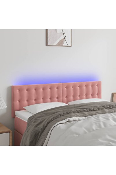 Concept Tăblie de pat cu LED, roz, 144x5x78/88 cm, catifea