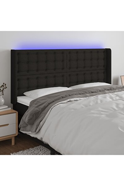 Concept Tăblie de pat cu LED, negru, 203x16x118/128 cm, textil