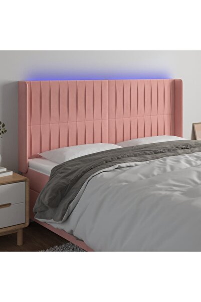 Concept Tăblie de pat cu LED, roz, 183x16x118/128 cm, catifea