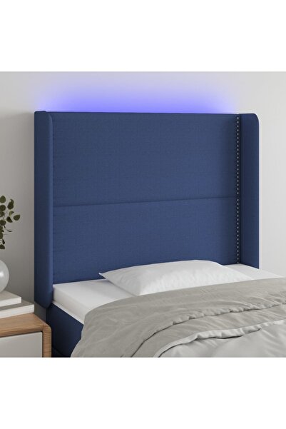 Concept Tăblie de pat cu LED, albastru, 93x16x118/128 cm, textil