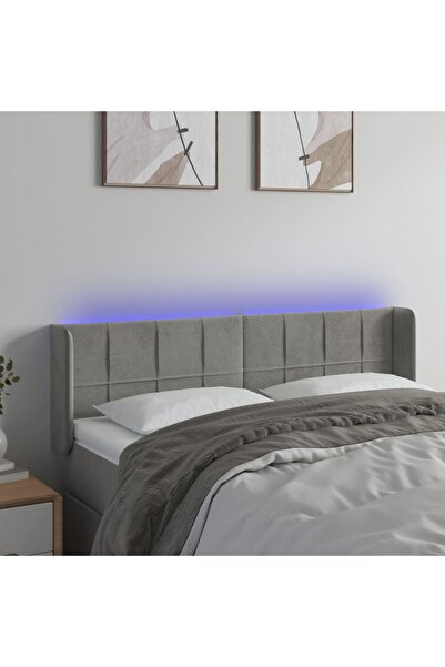 Concept Tăblie de pat cu LED, gri deschis, 147x16x78/88 cm, catifea